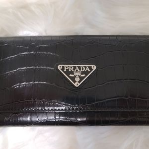 Prada Crocodile Pattern Leather Trifold Wallet